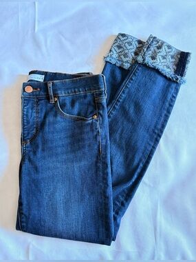 LOFT Medium Blue Skinny Denim Jeans with Patterned Cuffs size 4